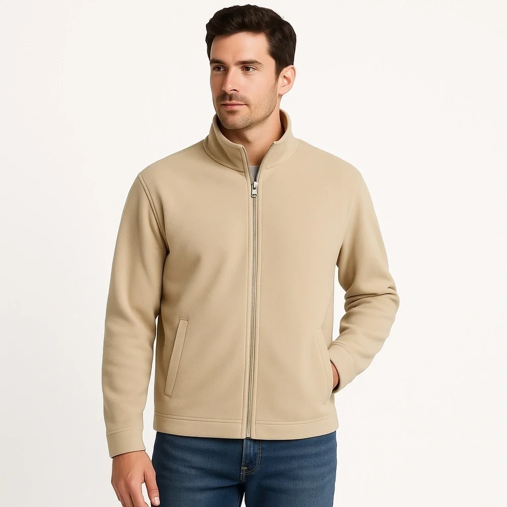 Newton Trading Co Mens Beige Full Zip Stand Collar Jacket Medium